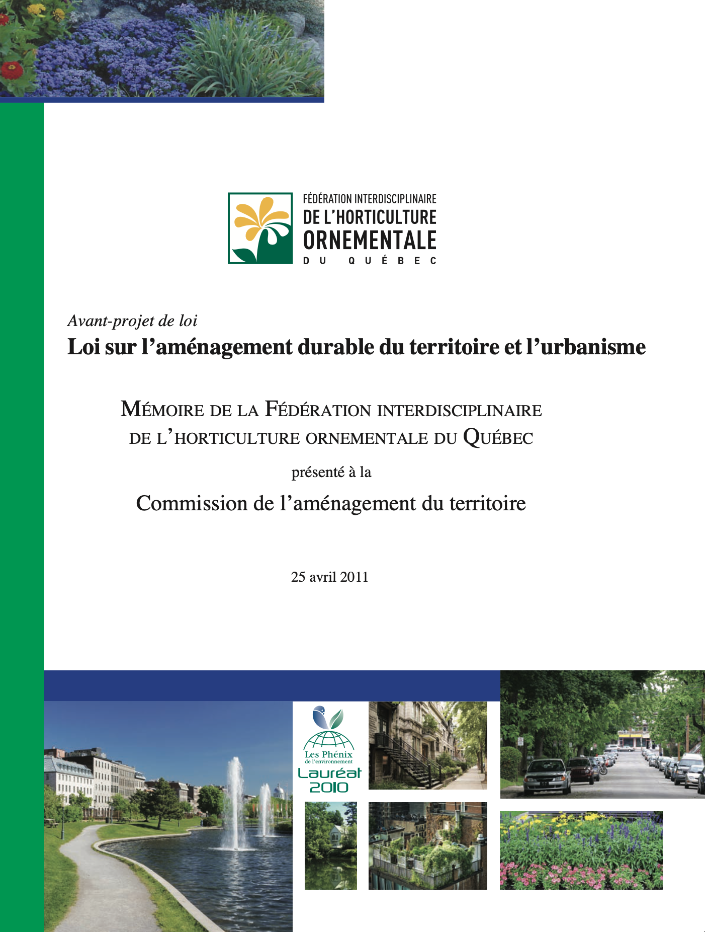Québec Vert_Mémoire de la FIHOQ sur le projet de loi sur l’aménagement durable du territoire et l’urbanisme